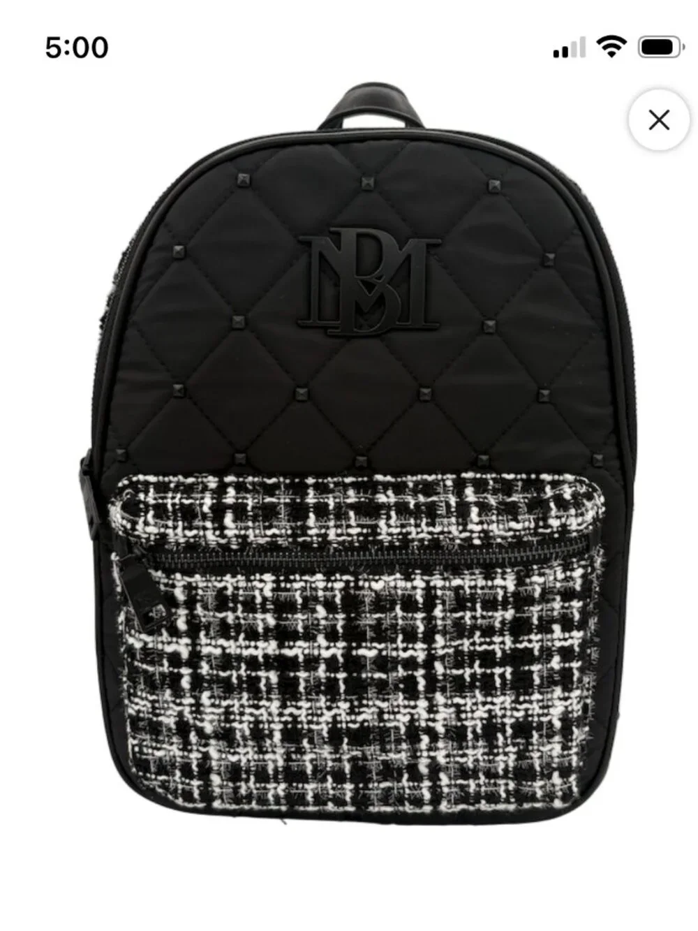 NEW! Badgley Mischka Black Tie Tweed Backpack Medium Size